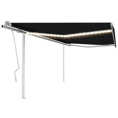 vidaXL Copertină retractabilă manual, cu LED, antracit, 4x3 m foto