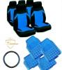 Huse Auto Universale Albastre + Husa Volan + Covorase Auto - Set Complet Scaune Fata/Spate, Suport Telefon