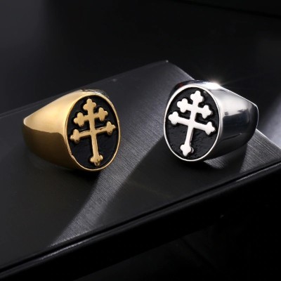 Inel Masonic Auriu cu Negru - Crucea Salem foto