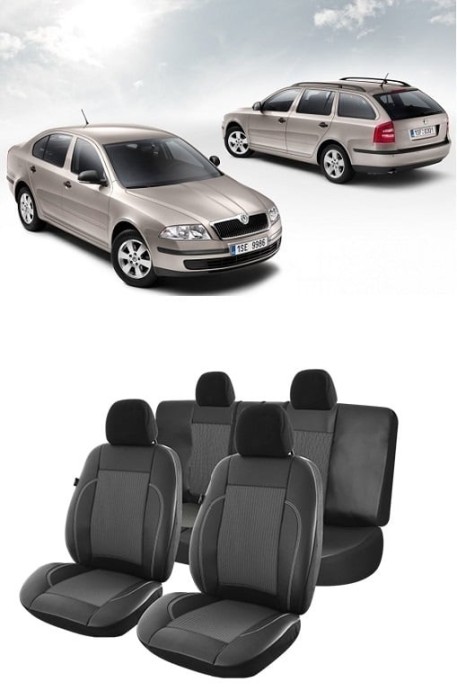 Set huse scaune piele si textil SKODA OCTAVIA II 2004-2013