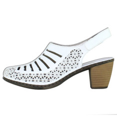 Pantofi cu toc dama piele naturala - Rieker alb - Marimea 36