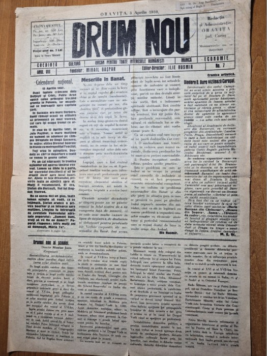ziarul drum nou 5 aprilie 1930 - ziar din oravita