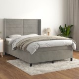 VidaXL Pat box spring cu saltea, gri deschis, 140x190 cm, catifea 3132735
