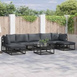 Set de canapele pentru grădină cu pernă 7 pcs Negru Aluminiu