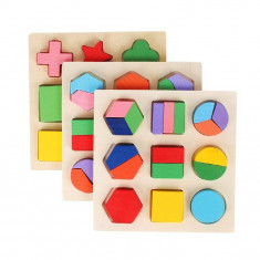 Set 3 Puzzle din lemn Forme geometrice, 7Toys