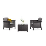 Set Mobilier Gradina Leziter Venus Balcony, Plastic, Antracit, 2 Fotolii + 1 Masa, Compact