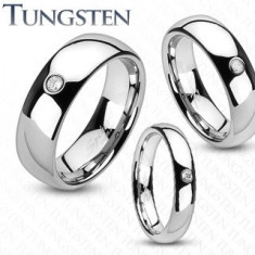 Inel argintiu din tungsten, zirconiu transparent &icirc;ncorporat - Grosime: 6 mm, Marime inel: 65