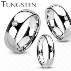 Inel argintiu din tungsten, zirconiu transparent încorporat - Marime inel: 59, Grosime: 6 mm
