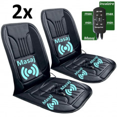 Set 2x Huse Scaun Auto cu Incalzire si Masaj in 3 Zone, 12V, Reglabila pe 2 Trepte, Telecomanda, Putere 45W foto