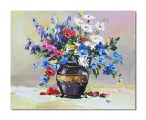 Cumpara ieftin Tablou cu margarete, albastrele si maci pictat manual ulei pe panza 50x40cm, Mircea Iordache