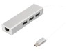 Hub USB 3.0 DIGITUS gri cu 3 porturi USB A și RJ45