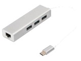 Hub USB 3.0 DIGITUS gri cu 3 porturi USB A și RJ45