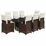 Cumpara ieftin Set bistro de gradina cu perne, 9 piese, maro, poliratan