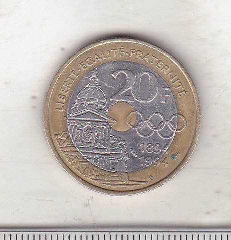 bnk mnd Franta 20 franci 1994 - Pierre de Coubertin - bimetal