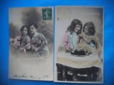 HOPCT 1738 COPII -TCV-ROMANTICA-FRANTA-LOT 2 CARTI POSTALE VECHI-CIRCULATE