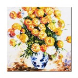Cumpara ieftin Tablou 3D pictat manual, Vaza cu dalii, 90x90cm ulei pe panza in cutit, gata de expus pe perete