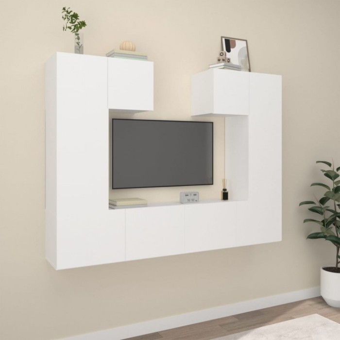 Set dulap TV, 6 piese, alb, lemn prelucrat