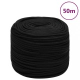 VidaXL Fr&acirc;nghie de lucru, negru, 8 mm, 50 m, poliester