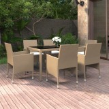 VidaXL Set mobilier grădină, 7 piese, bej, poliratan/sticlă securizată