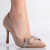 Pantofi dama cu toc Bej din Piele Ecologica intoarsa Riham, 35, Oem