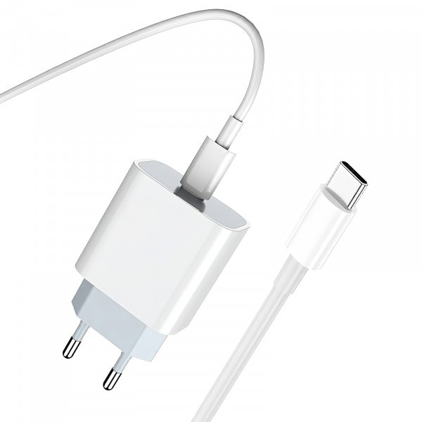 Incarcator Retea Cu Cablu USB-C Prestico F8S, 20W, 3A, 1 x USB-C, Alb