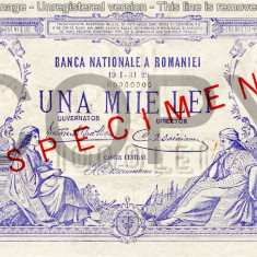 REPRODUCERE bancnota specimen 1000 lei 1929