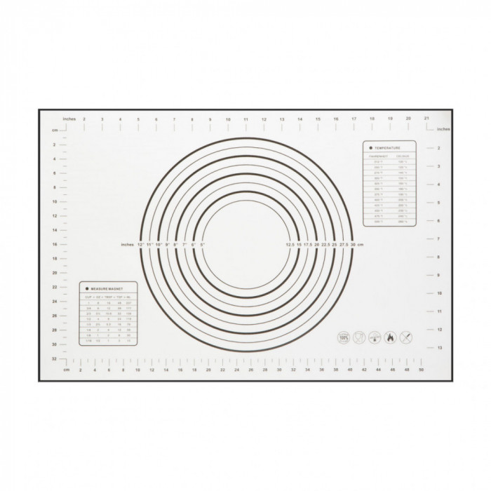 Blat din silicon - cu diagramă pentru &icirc;ntinderea aluaturi - 60 x 40 cm