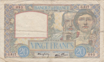 FRANTA 20 FRANCS FRANCI 1940 F foto