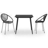 Cumpara ieftin Set mobilier de exterior, 3 piese, negru, ratan PVC