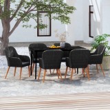 VidaXL Set de masă pentru grădină, 7 piese, cu perne, negru