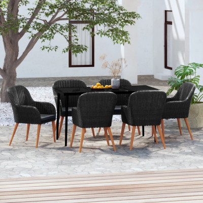 vidaXL Set de masă pentru grădină, 7 piese, cu perne, negru foto