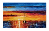 Cumpara ieftin Tablou Velier la amurg pictat manual 100x60cm ulei pe panza in cutit efect 3D, gata de agatat pe perete