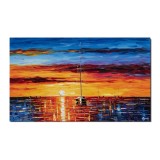 Tablou Velier la amurg pictat manual 100x60cm ulei pe panza in cutit efect 3D, gata de agatat pe perete