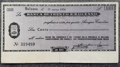 100 Lire 1976 Bolzano Italia / Banca di Trento e Bolzano / seria 319489 foto