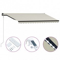 vidaXL Copertină retractabilă cu senzor vânt & LED, crem, 400x300 cm