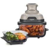 Friteuza cu aer cald Ninja CRISPi 4in1 FN101, PowerPod 1700W, 3.8L/1.4L, 2 recipiente sticla termorezistenta TempWare, 2 placi cu invelis ceramic Cris