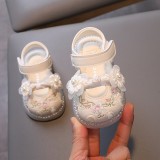 Sandale ivoire cu flori brodate si perlute pentru fetite &ndash; elegante si