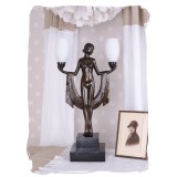 Lampa de masa art deco cu o femeie cu doua becuri pe brate IS098, Veioze