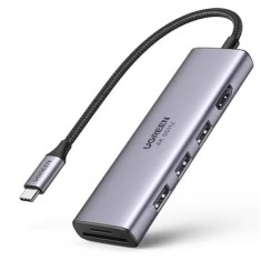 Hub 6in1 Ugreen USB-C la 3xUSB 3.2, 1xHDMI, 1xslot SD, 1xslot TF, Gri