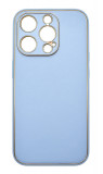 Husa eleganta din piele ecologica cu insertii aurii, Full protection, pentru iPhone 15 Pro, Albastru