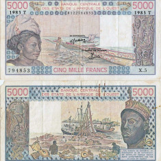 1983, 5.000 francs (P-808 Tg) - Togo (Statele Africane de Vest)!