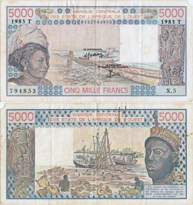 1983, 5.000 francs (P-808 Tg) - Togo (Statele Africane de Vest)! foto