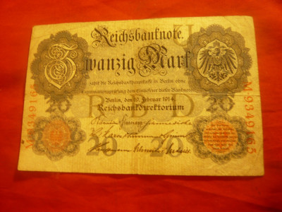 Bancnota 20 Marci 19 febr. 1914 Germania , cal. mediocra foto
