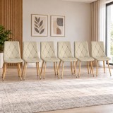 Set 6 scaune bucatarie/living,Artool,Libra,catifea bej deschis,picioare metal natur,45x54x86.5 cm