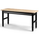 Banc de lucru HBM, blat lemn masiv 152x56 cm, grosime 30mm, reglabil 78-99 cm, otel, capacitate 1125 kg