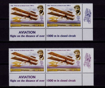 RO 2008 LP 1793 &amp;quot;Aviatie-100 ani primul zbor&amp;quot;,VARIETATE culoare/perechi+tab,MNH foto