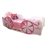 Pat pentru copii Caleasca Printesei, Pal melaminat, margini rotunjite PVC, 2-12 ani, 170x84x55 cm, roz