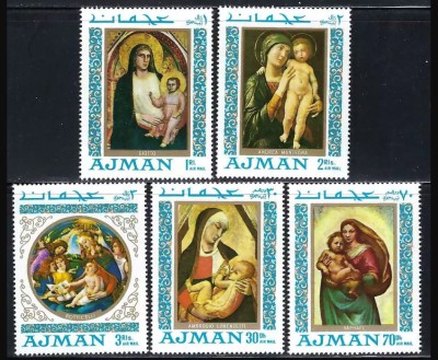 United Arab Emirates 1968 MNH - Paintings Ajman - Madonna Mi 327A-331A foto