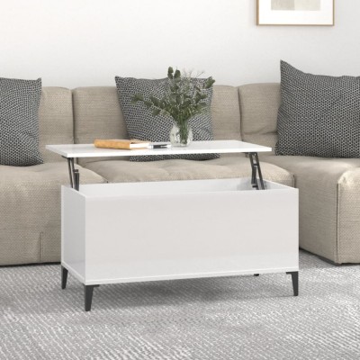 vidaXL Măsuță de cafea, alb extralucios, 90x44,5x45 cm, lemn compozit 819590 foto