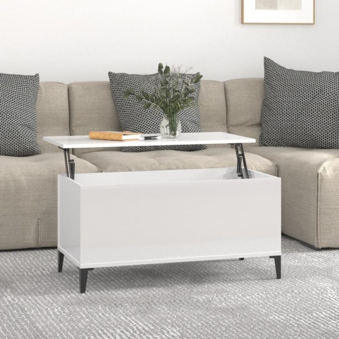 vidaXL Măsuță de cafea, alb extralucios, 90x44,5x45 cm, lemn compozit 819590